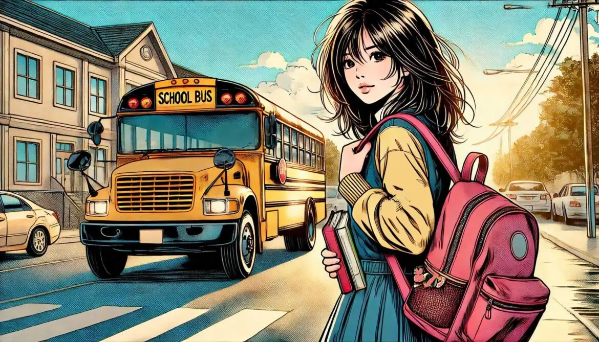 chica-adolescente-estudiante-saliendo-de-la-preparatoria-lleva-una-mochila-y-libros-en-el-brazo-al-fondo-hay-un-camion-escolar