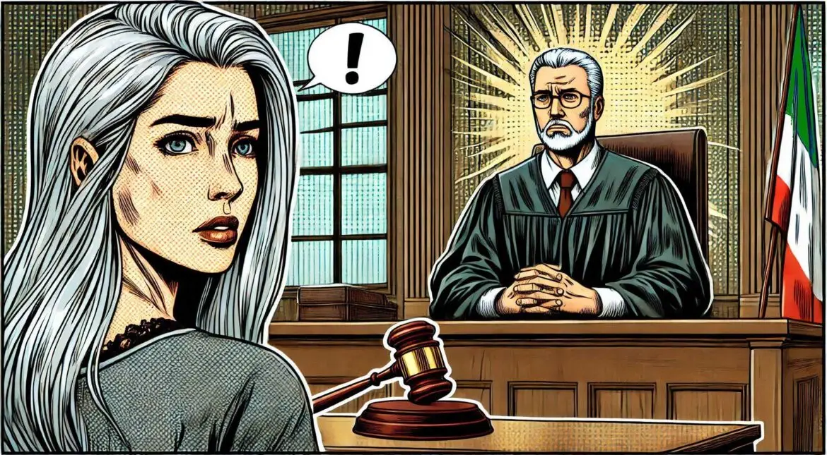 mujer-con-cara-de-asombro-frente-a-un-juez-a-un-lado-esta-la-bandera-de-Mexico,-y-al-centro-se-encuentra-un-gavel-Estan-debatiendo-sobre-el-procedimiento-abreviado