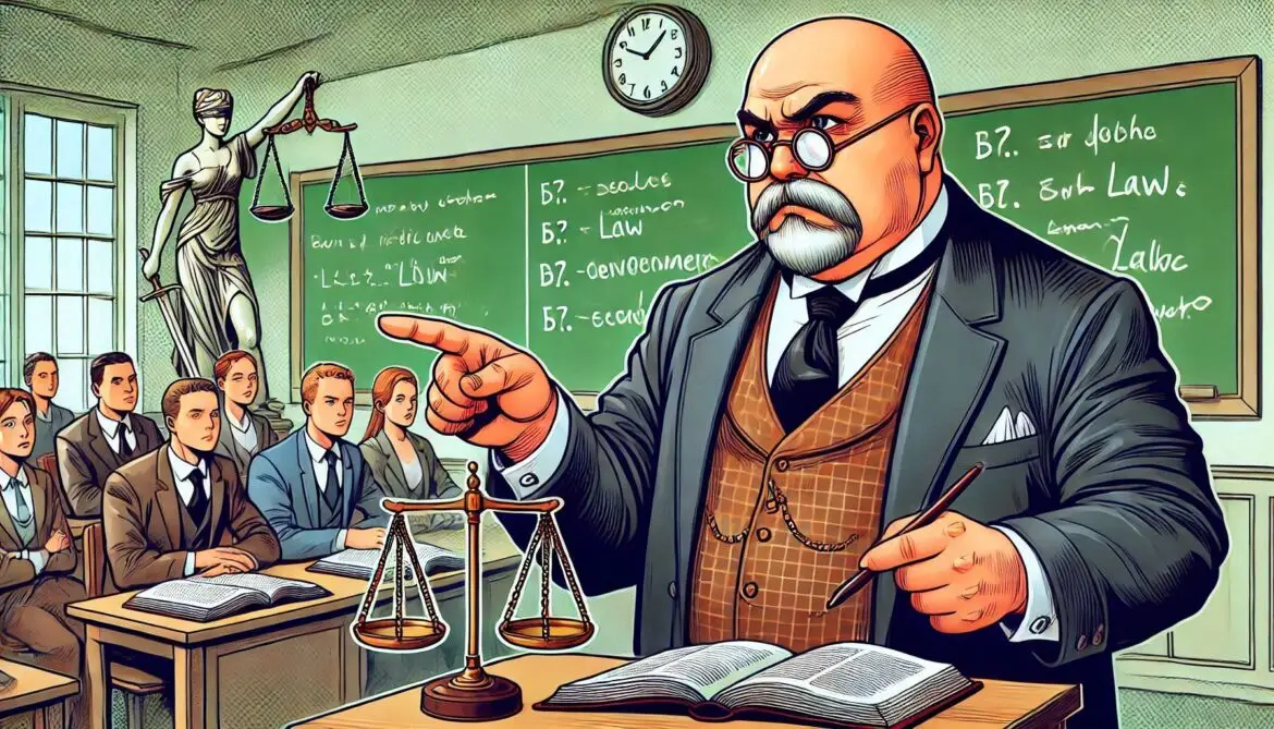 profesor-serio-gordito-y-calvo-con-lentes-dando-clase-de-derecho-y-logica-juridica-en-un-aula-universitaria