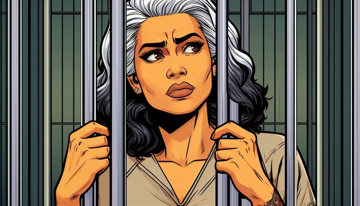 mujer morena de 40 años tras las rejas de una cárcel, tiene el pelo entre cano y negro y luce preocupada, sistema penal mexicano procedimiento abreviado