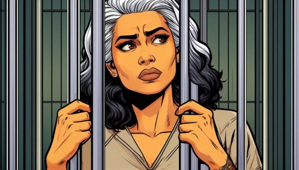 mujer morena de 40 años tras las rejas de una cárcel, tiene el pelo entre cano y negro y luce preocupada, sistema penal mexicano procedimiento abreviado