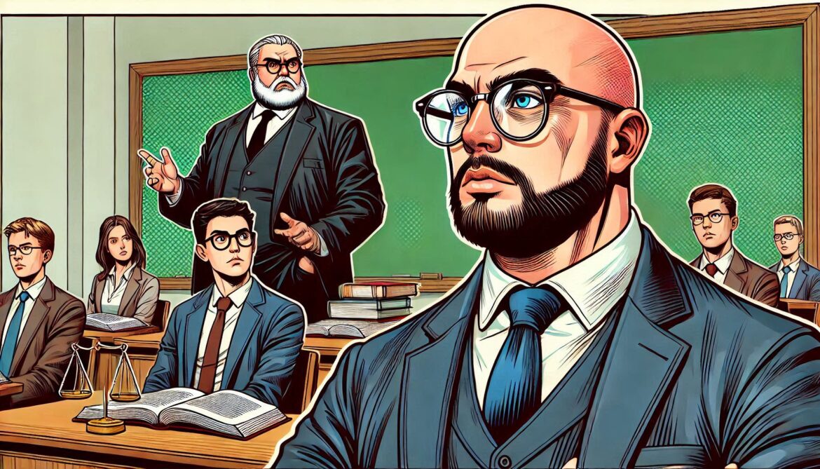 Profesor y alumnos en la clase de derecho