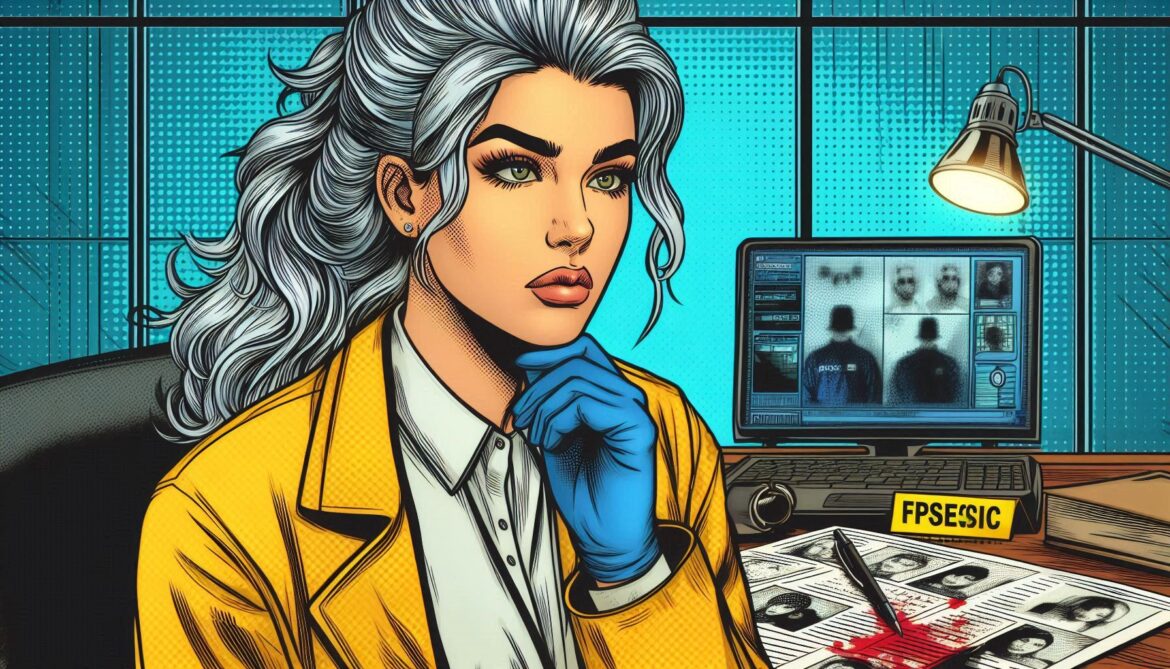 mujer perito forense, pensando en su oficina - derecho penal