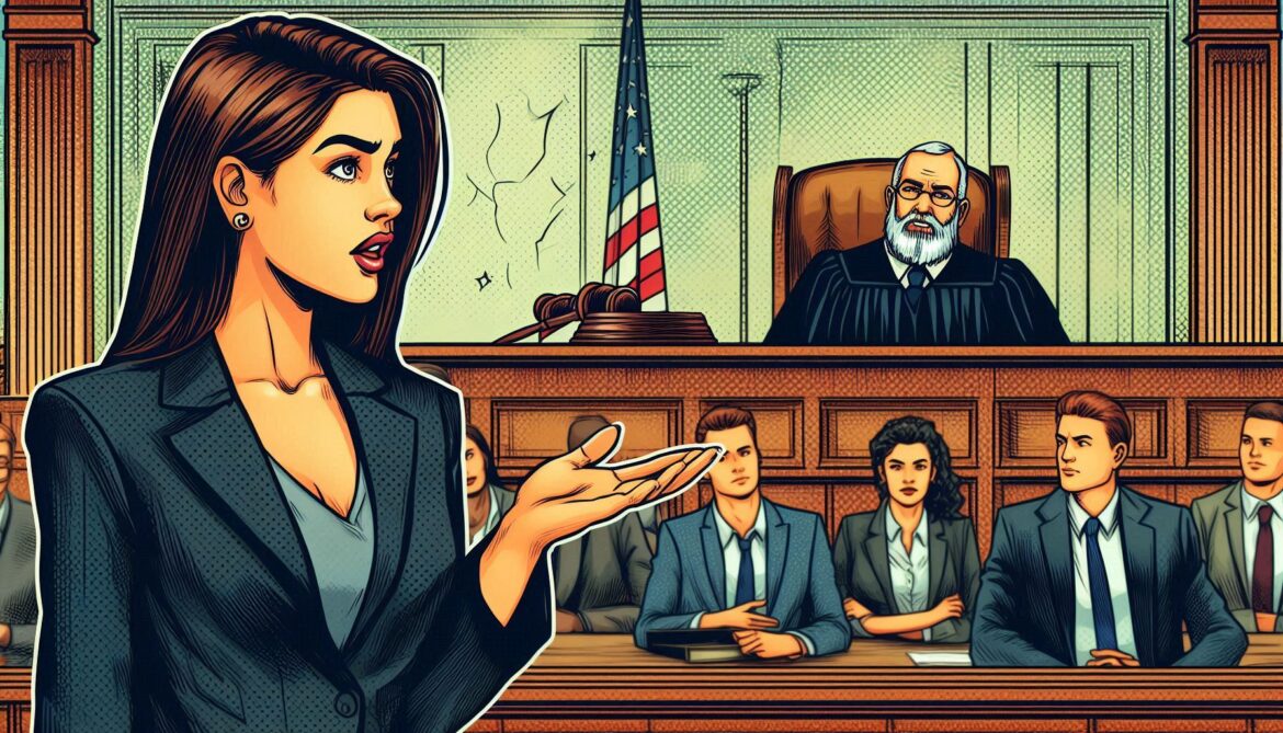 mujer en el estrado ante un juez