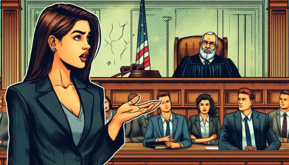 mujer en el estrado ante un juez