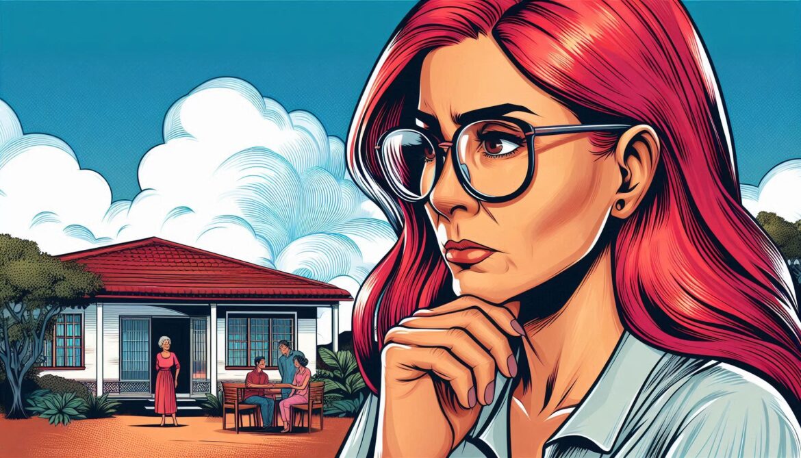 mujer pelirroja de mediana edad preocupada por donación de bien inmueble