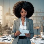 Mujer arquitecta en su oficina con un pagaré en sus manos - demanda de amparo indirecto por títulos y operaciones de crédito
